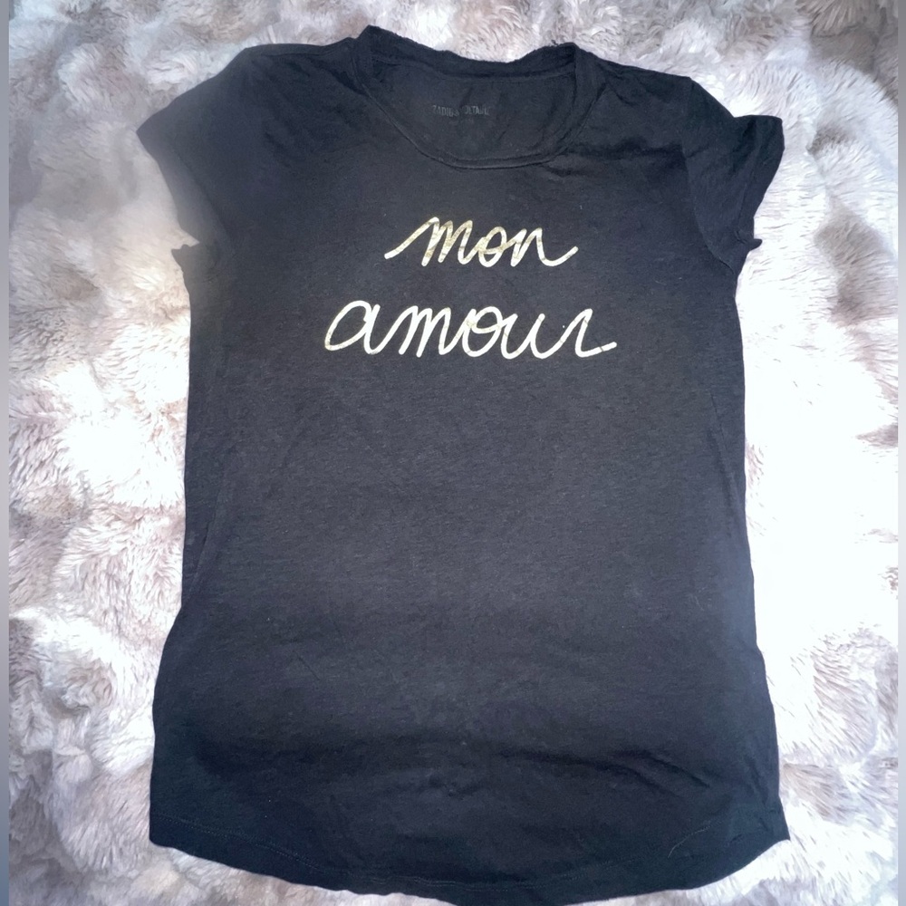 Zadig & Voltaire Skinny Mon Amour Foil Tee Shirt Black - Picture 7 of 13